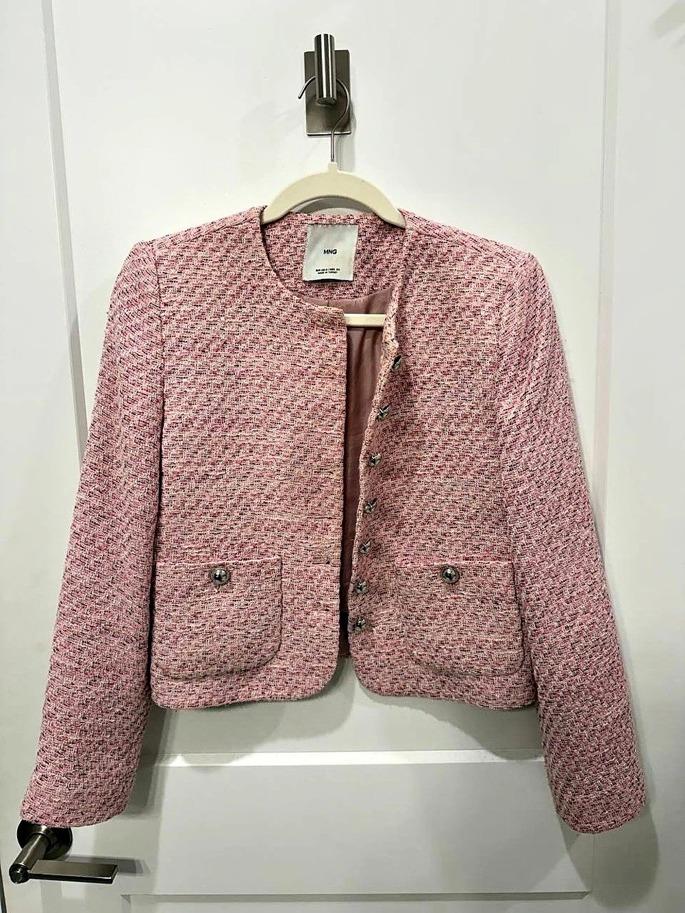 Mango Jewel Buttons Detail Tweed Jacket Pink Blazer